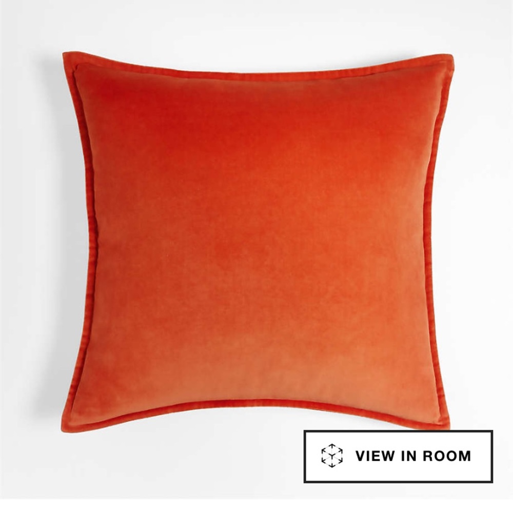 2 Crate and Barrel Organic Persimmon 20" Washed Cotton Velvet Pillow Cov…